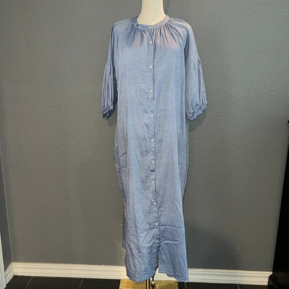 AMERICAN HOLIC Japanese Lagenlook Cottagecore Coastal Chambray Shirt Dress EUC M - Picture 1 of 13